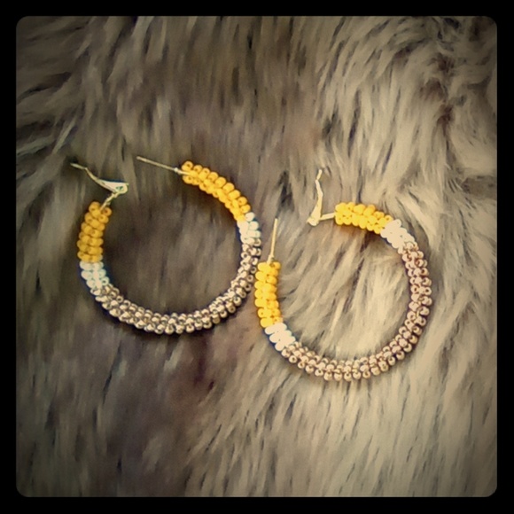 Gold + Yellow + White Small Hoop Earrings NWT - Picture 1 of 1